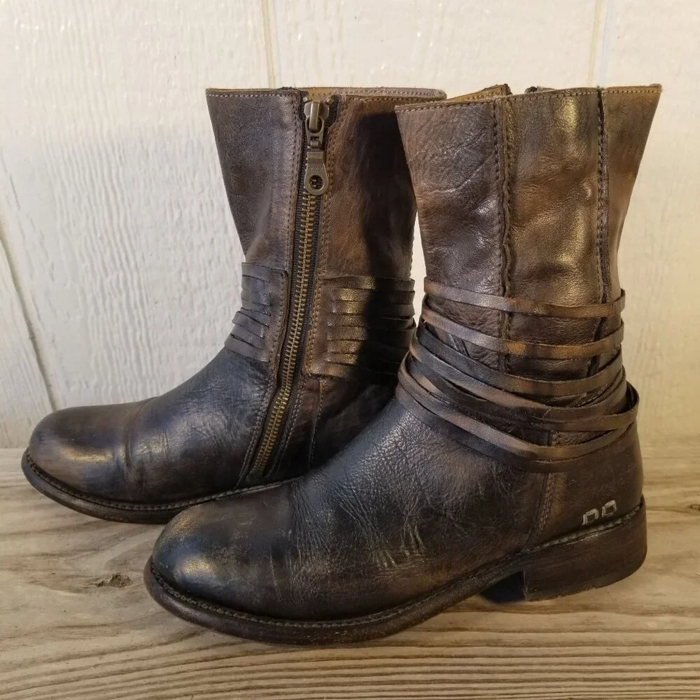 Bed|Stü Cobbler Series Teak Rampton Womens Leather 8in Side Zip Boots 6 B